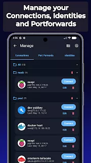 LobiShell saved SSH connections screen