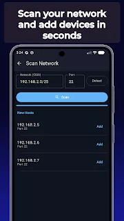 LobiShell local network scan and discovered devices.
